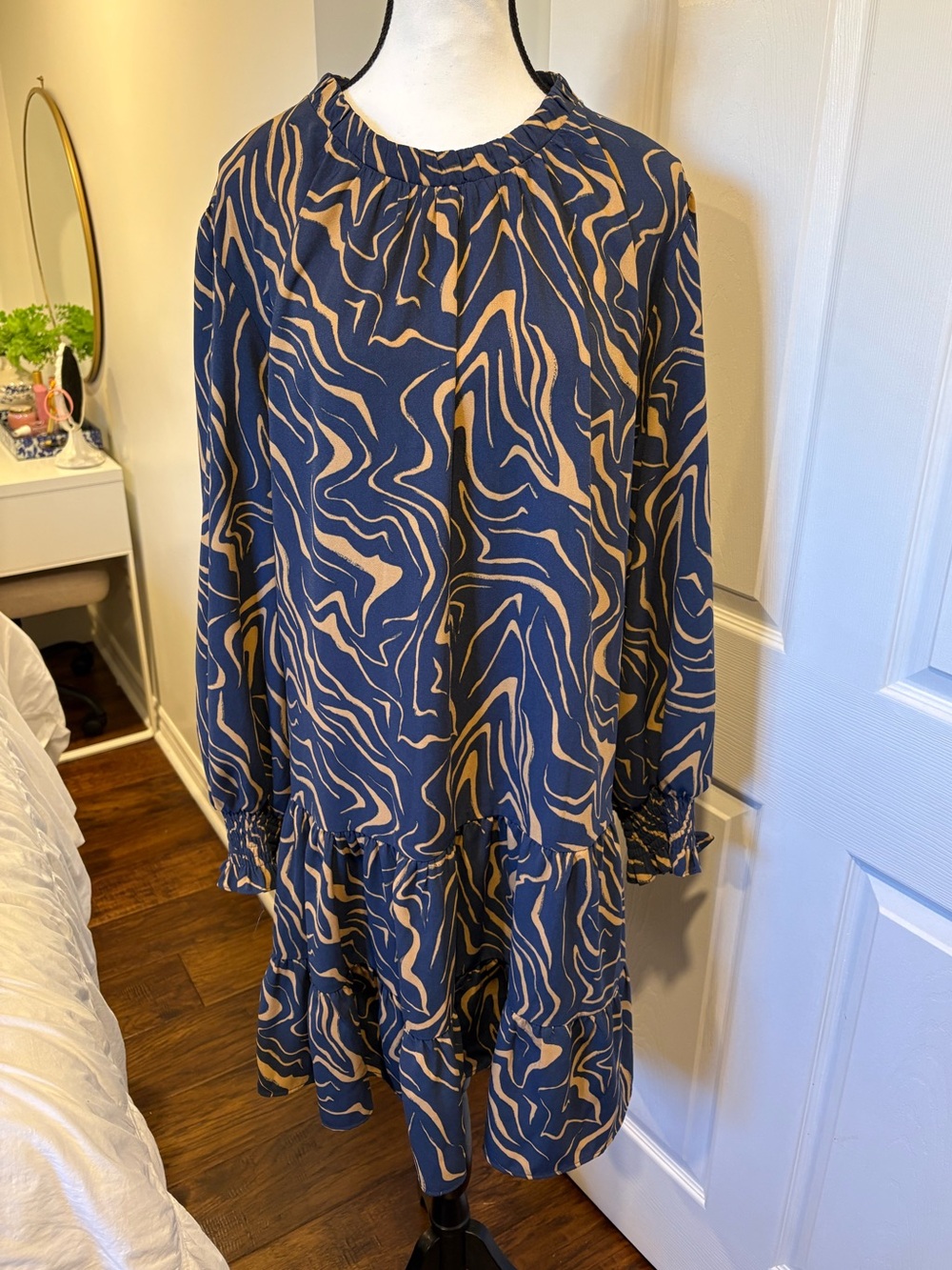 Nine West Blue Abstract Tiered Mini Dress 3X Plus Size Boho